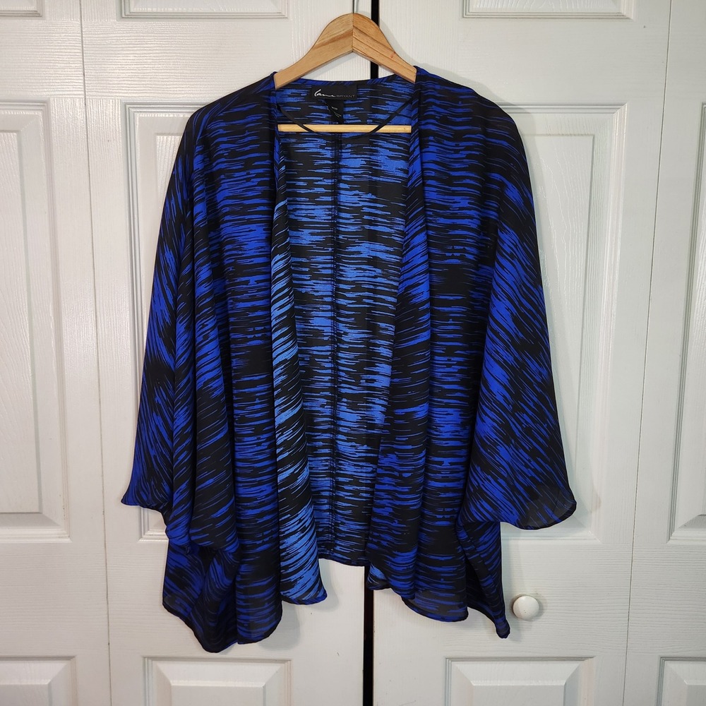 Lane Bryant Blue Black Abstract Kimono Wrap Open Front Chiffon Plus Size 18/20